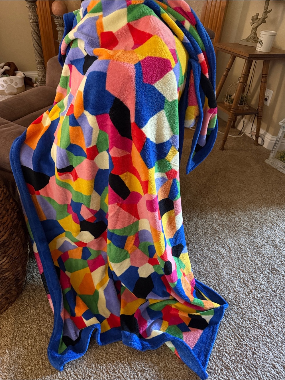 Vera Bradley Plush Multicolor Geometric Throw Blanket - Blue Trim